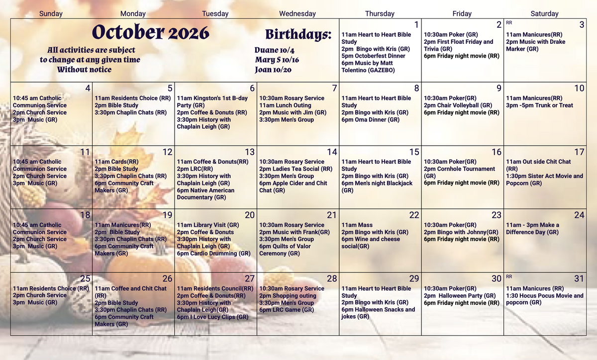 Ripple Ridge Oct 26 calendar
